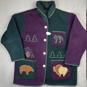 VINTAGE Northern Sun‎ Jacket Women XL Purple Fleece Embroidered Buffalo Nature